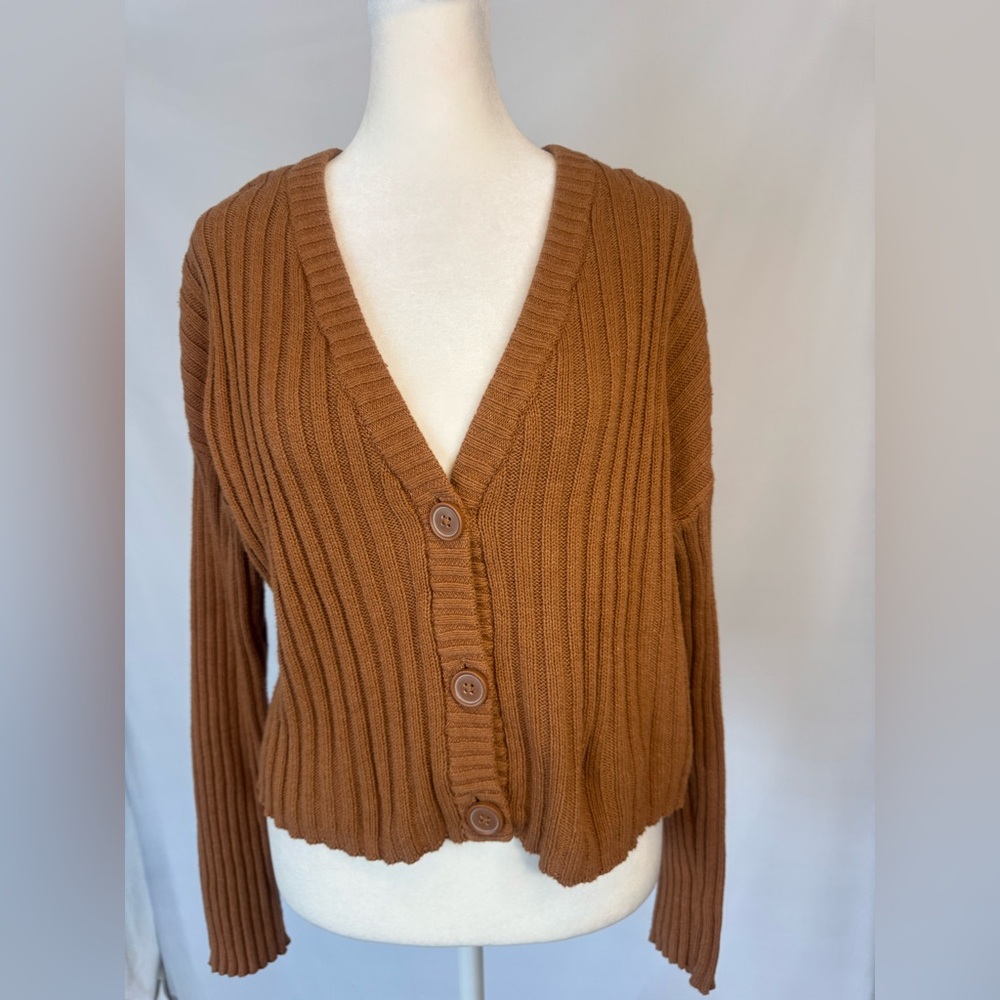 American Eagle Outfitters Tan Ribbed Button Up Cardigan